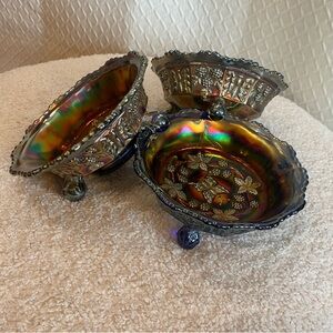 Fenton Iridescent Decorative Bowls Set. Carnival Glass. MCM/Vintage. Rare.